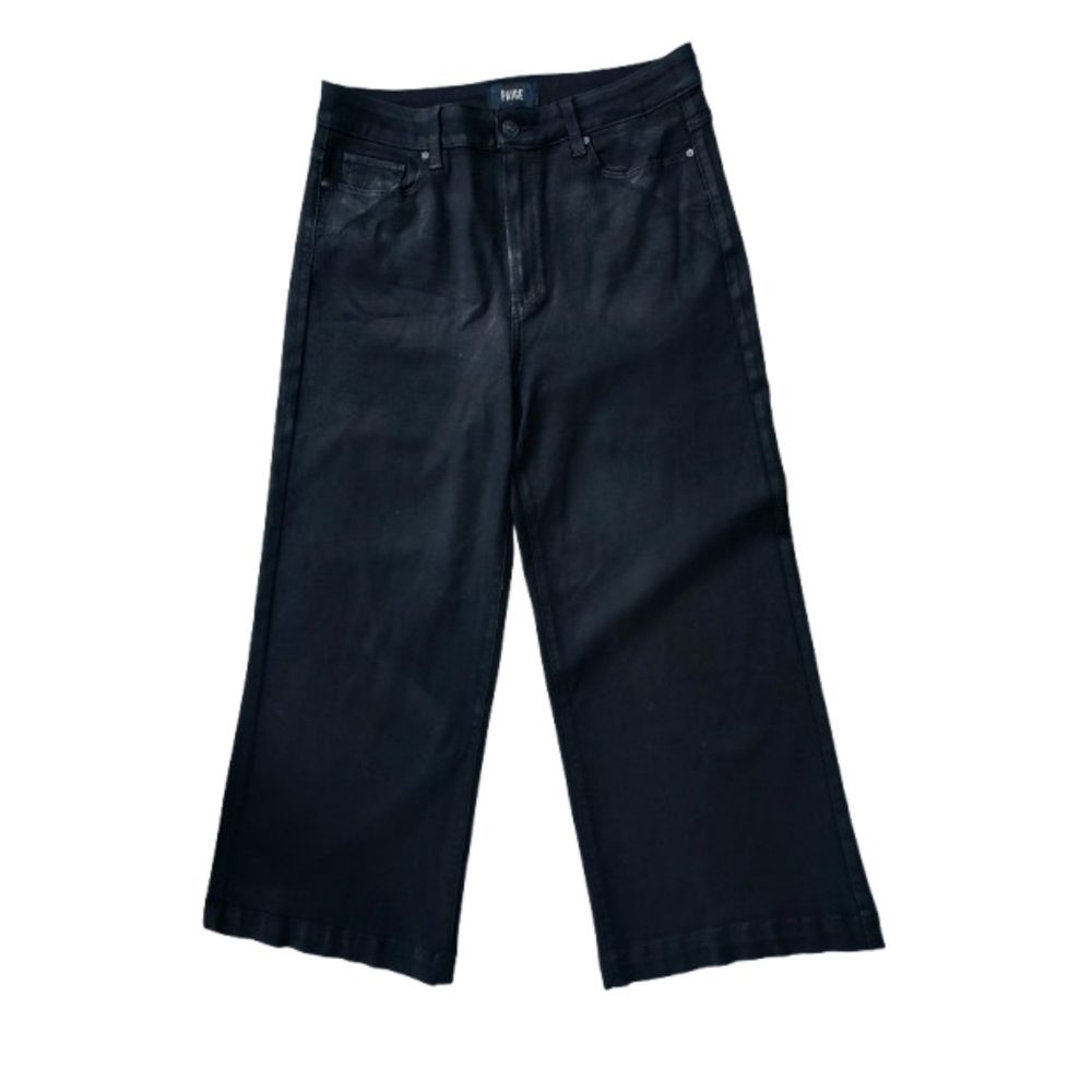 Paige Anessa Wide Leg Denim Jean Size 31 Ankle Black Coated - Picture 6 of 15